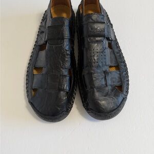 Men's Black Leather Sport Outdoor Walking Sandals